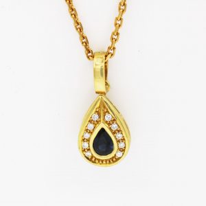 18 Karaat goud / Ketting met haart / Diamanten 0,32ct / saffier